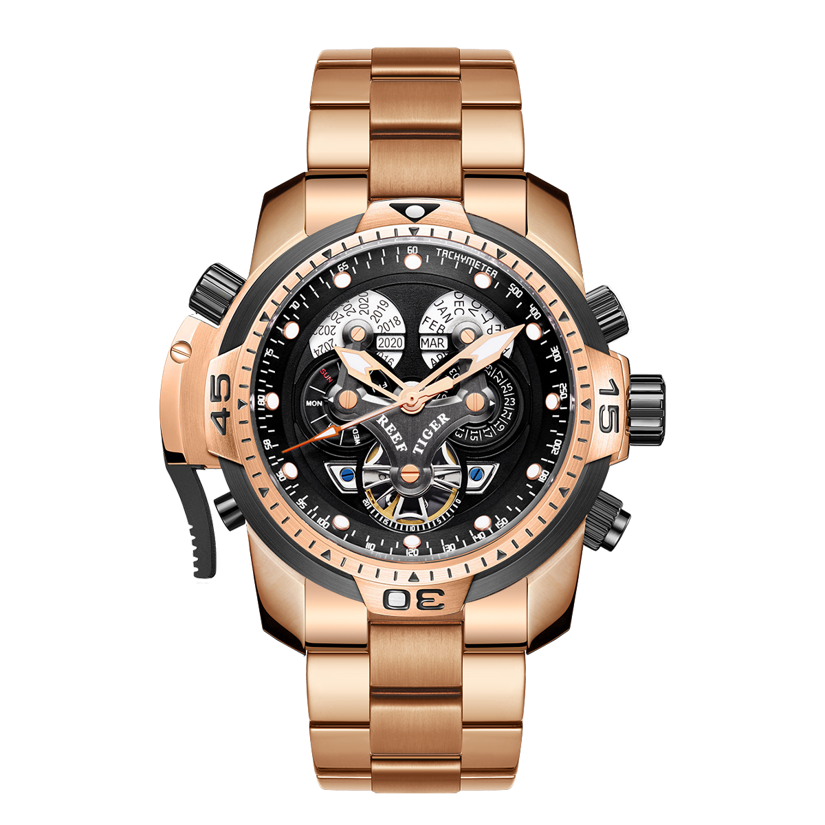 Reef Tiger RGA3503 Unique Watches from Affordable - Aurora Concep Men's Rose Gold 46mm Sport Automatic Watch