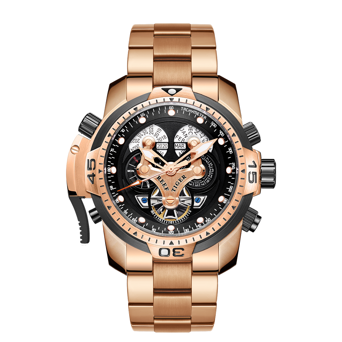 Reef Tiger RGA3503 - Fashion Unique 46mm Automatic self Winding Sports Rose Gold Watch