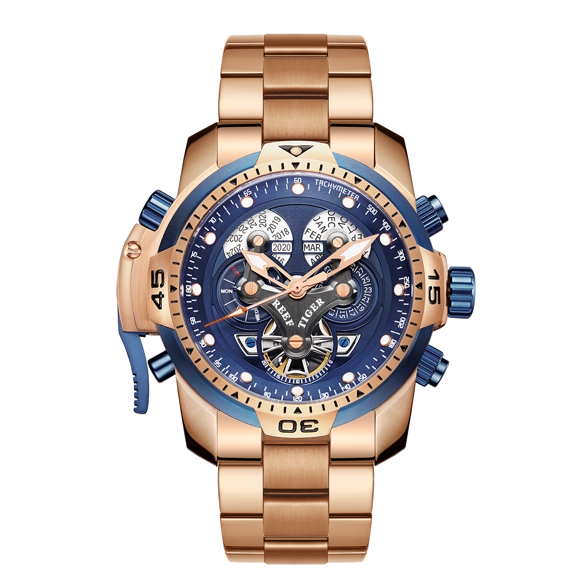 Reef Tiger RGA3503 Men Automatic Mechanical Watches - Unique Rose Gold For Sports Waterproof Watch for Men