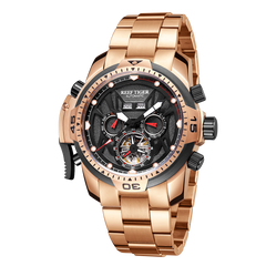 Reef Tiger Aurora RGA3532 Men's Mechanical Watches - Rose Gold Waterproof Stainless Steel Sports Watch For Men