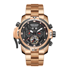 Reef Tiger Aurora RGA3532 Men's Mechanical Watches - Rose Gold Waterproof Stainless Steel Sports Watch For Men