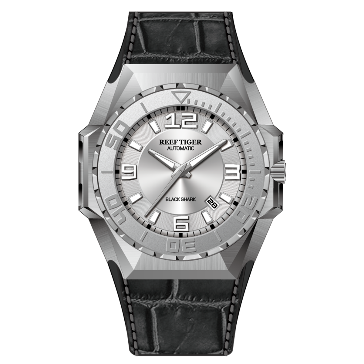 Reef Tiger RGA6903 Mens Military Automatic Mechanical Watches - Blue Silver Dial & 200M Waterproof