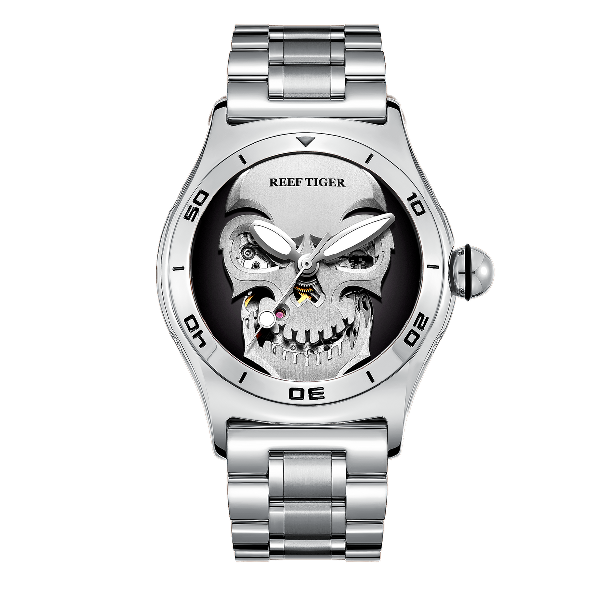 Reef Tiger RGA70S7 Men Super Luminous Automatic Sport Mechanical Skull Skeleton Watch