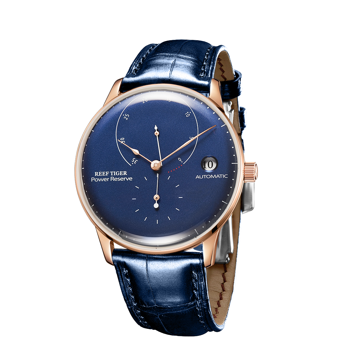 Rose Gold 42MM Blue Dial Men's Fashion Business Automatic Mechanical Watch - REEF TIGER Seattle Navy 2 Dress Wristwatch