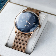 Rose Gold 42MM Blue Dial Men's Fashion Business Automatic Mechanical Watch - REEF TIGER Seattle Navy 2 Dress Wristwatch