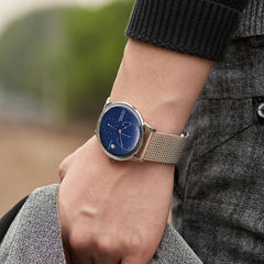 Rose Gold 42MM Blue Dial Men's Fashion Business Automatic Mechanical Watch - REEF TIGER Seattle Navy 2 Dress Wristwatch
