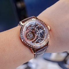 OBLVLO VM TB Mens Skeleton Tourbillon Watches - Zirconium Diamond Inlaid Bezel Watches for Men