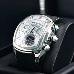 Aurora Tank II RGA3069 Mechanical Men's Watch - Reef Tiger Stainless Steel Automatic Skeleton Watch Waterproof Watches