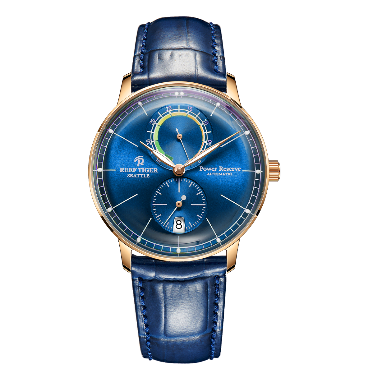 42mm Blue Dial & Rose Gold Case Men Automatic Mechanical Dress Watch for Men - REEF TIGER RGA82B0-3 Business Casual Watch