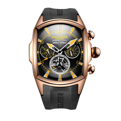Reef Tiger Aurora Tank II RGA3069 Automatic Watch, Skeleton Dial, Luminous Hands,  45mm Rose Gold Case