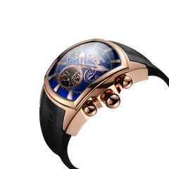 Reef Tiger Aurora Tank II RGA3069 Rose Gold Mens Automatic Mechanical Skeleton Blue Dial Watch