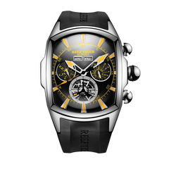 Reef Tiger Aurora Tank II RGA3069 Men's Automatic Watch with Mechanical Movement and Skeleton Tourbillon Style Dial