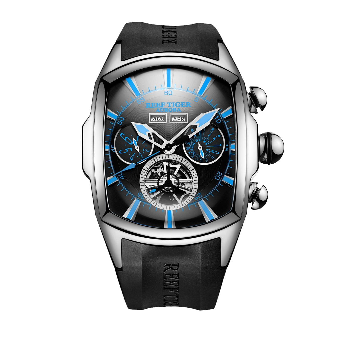 Reef Tiger Aurora Tank II RGA3069 Mens Watches - Fashion 45mm Automatic Stainless Steel Waterproof Skeleton Watches