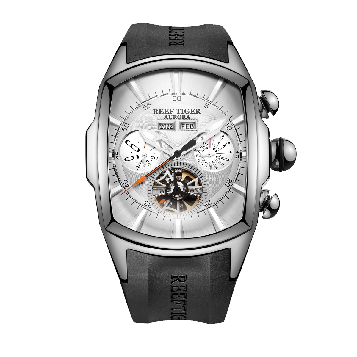 Aurora Tank II RGA3069 Mechanical Men's Watch - Reef Tiger Stainless Steel Automatic Skeleton Watch Waterproof Watches