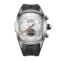 Aurora Tank II RGA3069 Mechanical Men's Watch - Reef Tiger Stainless Steel Automatic Skeleton Watch Waterproof Watches