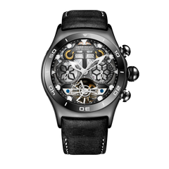 All Black Reef Tiger RGA703 Men Sport Automatic Skeleton Watch with Date Day