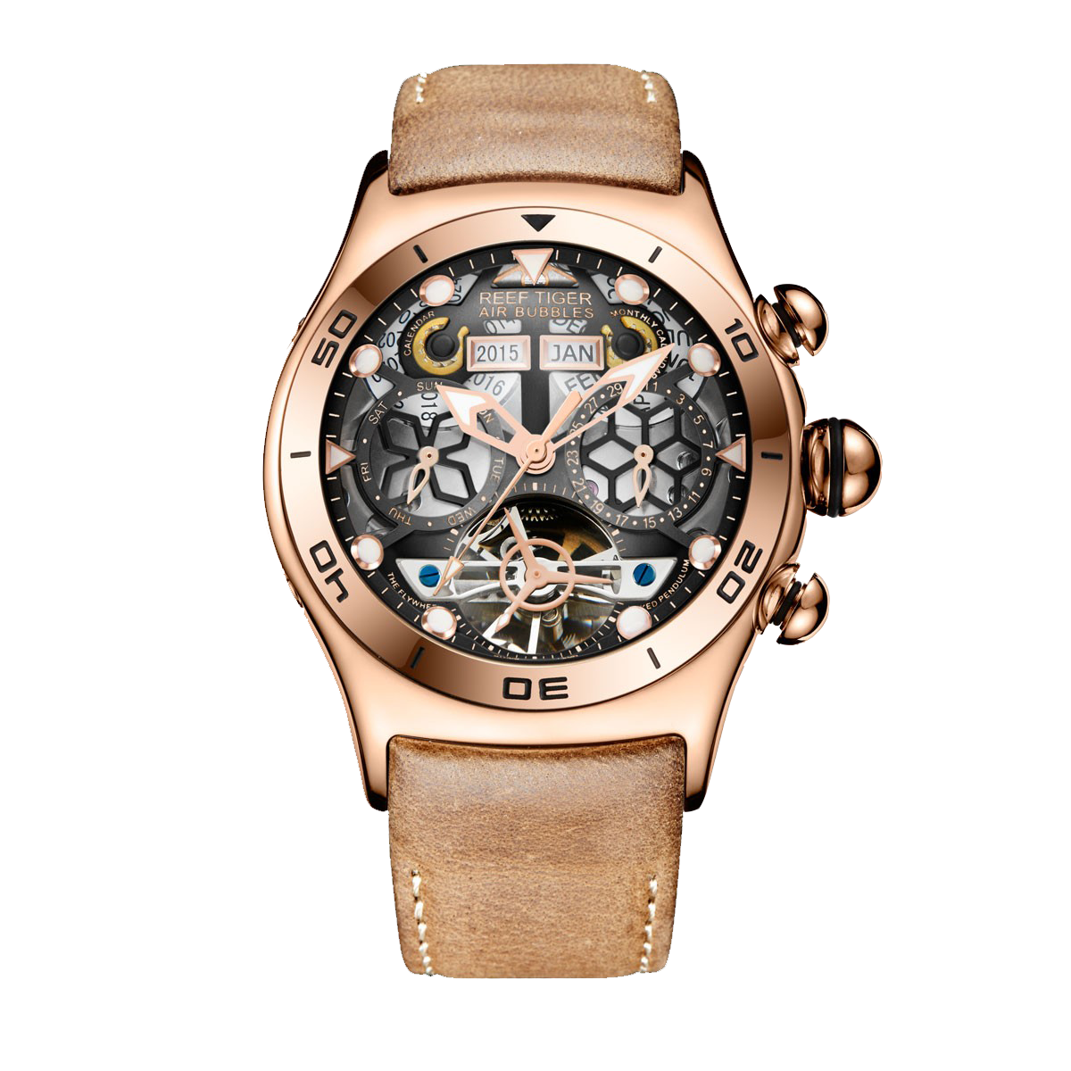 Luxury Men's Skeleton Automatic Rose Gold Skeleton Watch -  Reef Tiger Aurora RGA703