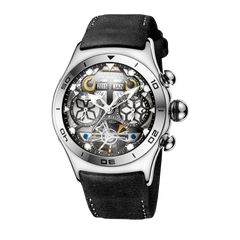 Reef Tiger Aurora RGA703 Men's Automatic Skeleton Unique Watch Genuine Leather Band with self Winding Mechanical Movement